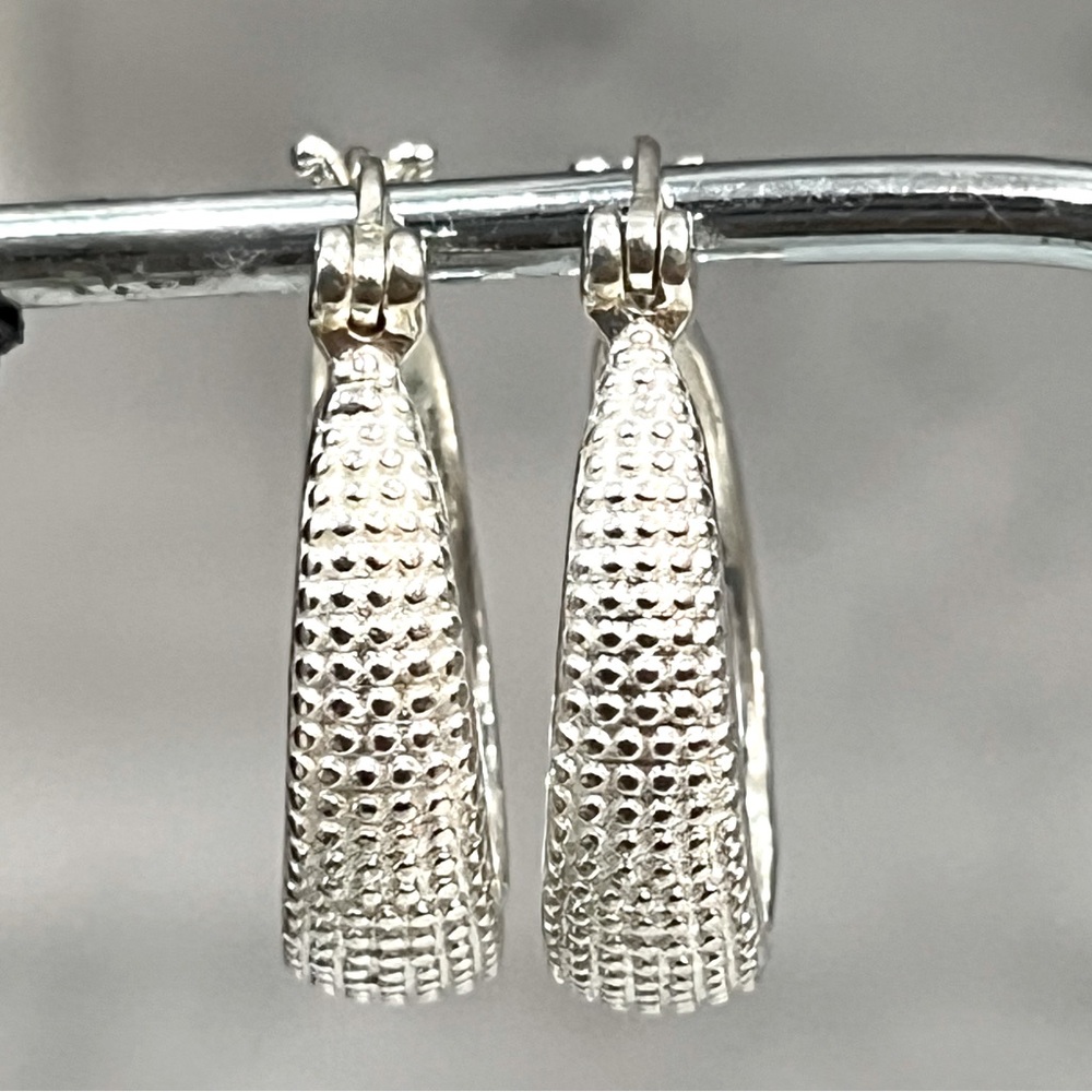 Sterling Silver Textured Hoop Earrings with Tapered Design